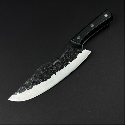 Cutit camping japonez Satar 29cm, lama fier forjat, teaca textil, maner lemn negru