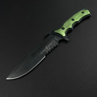 Cuțit camping dagger Beetle 29cm, lamă oțel inoxidabil varf dublu tăiș, mâner verde neon, cu husa FR19
