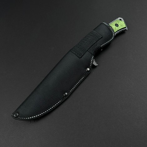 Cuțit camping dagger Beetle 29cm, lamă oțel inoxidabil varf dublu tăiș, mâner verde neon, cu husa FR19