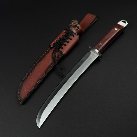 Set hobby 3 piese, Toporisca 34cm, Cutit tip Maceta fier forjat si Cutit tip Bowie cu husa piele gravata, set1