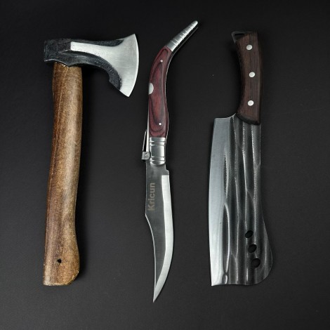 Set hobby 3 piese, Toporisca 34cm, Cutit tip Maceta fier forjat si Cutit tip Bandolera 38cm, set5