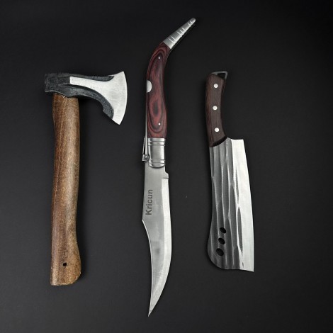 Set hobby 3 piese, Toporisca 34cm, Cutit tip Maceta fier forjat si Cutit tip Bandolera 50cm, set6