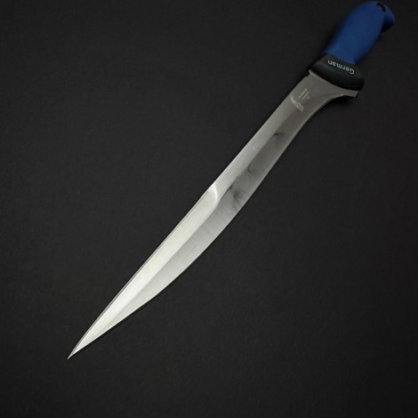 Cutit macelarie injunghiat 38cm, lama cu varf tais dublu otel inox 1/2FLEX, maner silicon albastru CMIS38AVD-OI