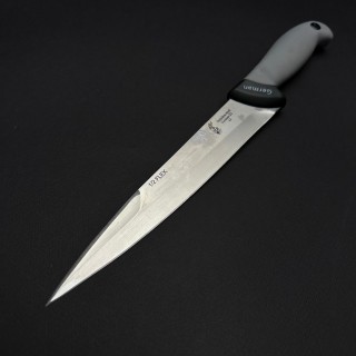 Cutit macelarie injunghiat 34cm, lama cu varf tais dublu otel inox 1/2FLEX, maner silicon gri CMIS34GVD-OI