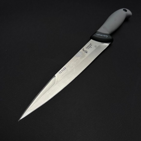 Cutit macelarie injunghiat 34cm, lama cu varf tais dublu otel inox 1/2FLEX, maner silicon gri CMIS34GVD-OI