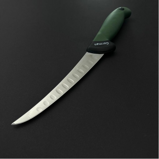 Cutit macelarie dezosat 30cm, lama cu caneluri otel inox 1/2FLEX, maner silicon verde CMDS30VC-OI