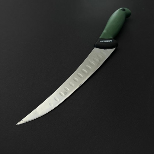 Cutit macelarie dezosat 32cm, lama cu caneluri otel inox 1/2FLEX, maner silicon verde CMDS32VC-OI