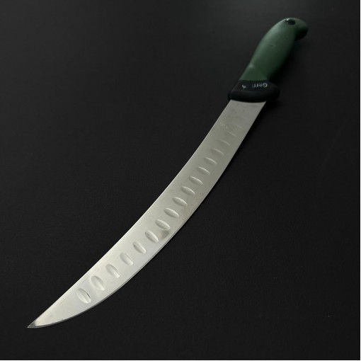 Cutit macelarie dezosat 38cm, lama cu caneluri otel inox 1/2FLEX, maner silicon verde CMDS38VC-OI