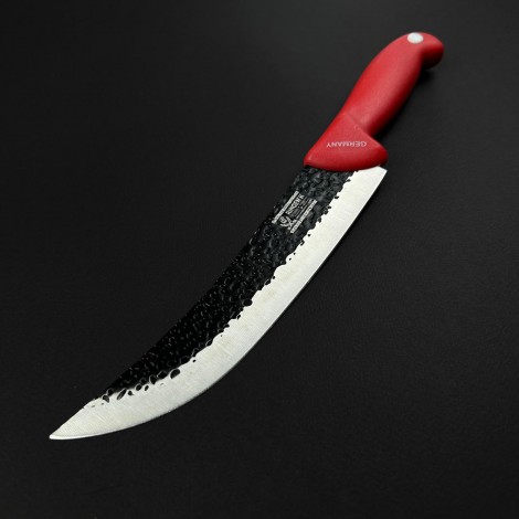 Cutit macelarie bucatarului 33cm, lama lata fier forjat, rosu CMB33RL-FF