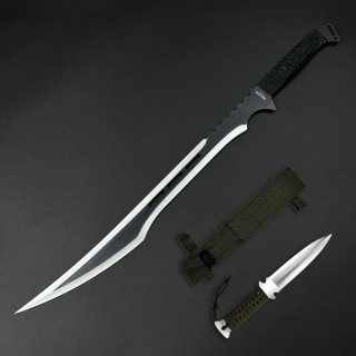 Sabie camping 67cm SB-C67D, lama dublu tais otel inoxidabil, maner paracord, cu husa textila, black + Cadou kunai 22cm FRS10