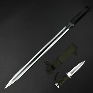 Sabie camping 67cm SB-C67DS, lama dublu tais otel inoxidabil, maner paracord, cu husa textila FR17 + Cadou kunai 22cm FRS10