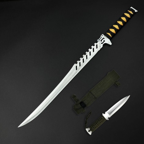 Sabie camping 70cm SB-C70D, lama dublu tais otel inoxidabil, maner paracord, cu husa textila FR17 + Cadou kunai 22cm FRS10