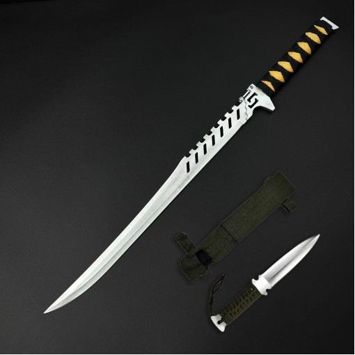 Sabie camping 70cm SB-C70D, lama dublu tais otel inoxidabil, maner paracord, cu husa textila FR17 + Cadou kunai 22cm FRS10