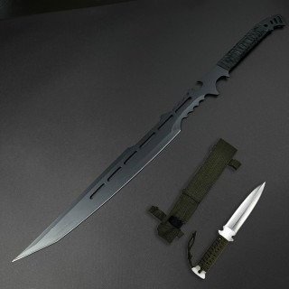 Sabie camping 70cm SB-C70P, lama otel inoxidabil, maner paracord, cu husa textila, black FR17 + Cadou kunai 22cm