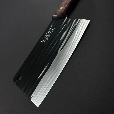 Cutit macelarie tip satar KingGary L592 31cm, lama 19x9cm fier forjat, maner lemn maro