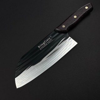 Cutit macelarie tip satar KingGary L602A 28cm, lama 18x7cm fier forjat, maner lemn maro