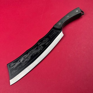 Cutit camping japonez tip maceta 35cm, lama fier forjat, maner lemn negru