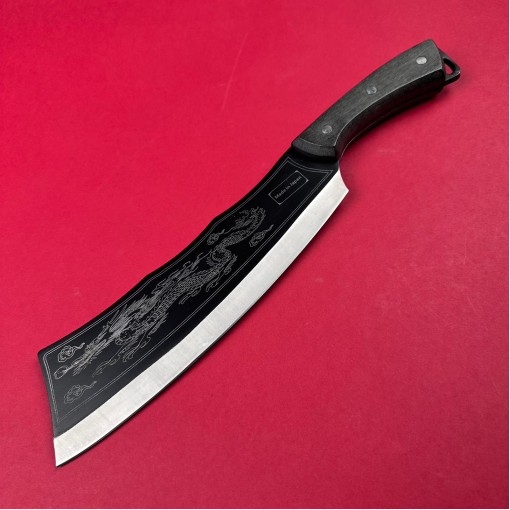 Cutit camping japonez tip maceta 35cm, lama fier forjat, maner lemn negru