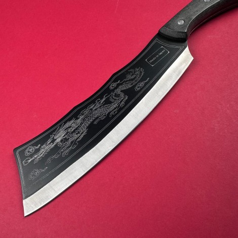 Cutit camping japonez tip maceta 35cm, lama fier forjat, maner lemn negru