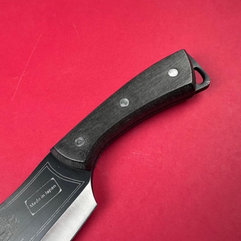 Cutit camping japonez tip maceta 35cm, lama fier forjat, maner lemn negru