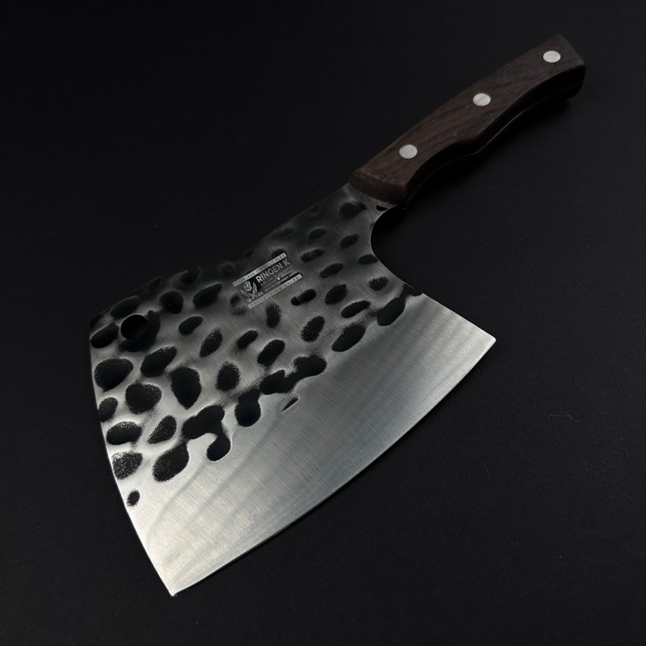 Cutit macelarie tip satar 27cm, lama 15x13cm otel inox, maner lemn maro