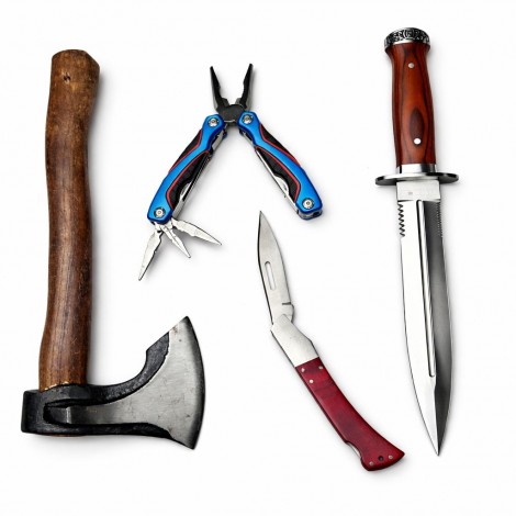 Set HOBBY camping 3 piese, Toporas, Cutit, Briceag plus Patent multifuncțional cadou, set2