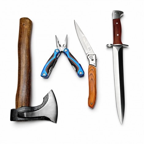 Set HOBBY camping 3 piese, Toporas, Cutit, Briceag plus Patent multifuncțional cadou, set1