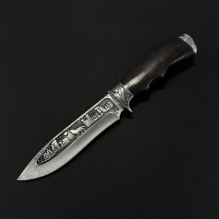 Cuțit camping tip dagger Ancient Wolf 28 cm, lama otel inox, maner lemn, teacă inclusa, CUT-AW28