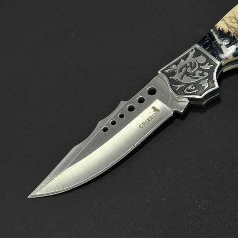 Cuțit briceag camping Anima Cerb 21cm, lama otel inox, mâner imprimeu, husa, ANIM-CRB21CRM