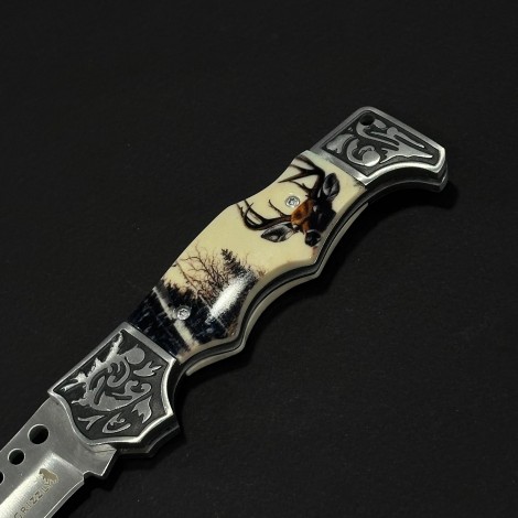 Cuțit briceag camping Anima Cerb 21cm, lama otel inox, mâner imprimeu, husa, ANIM-CRB21CRM