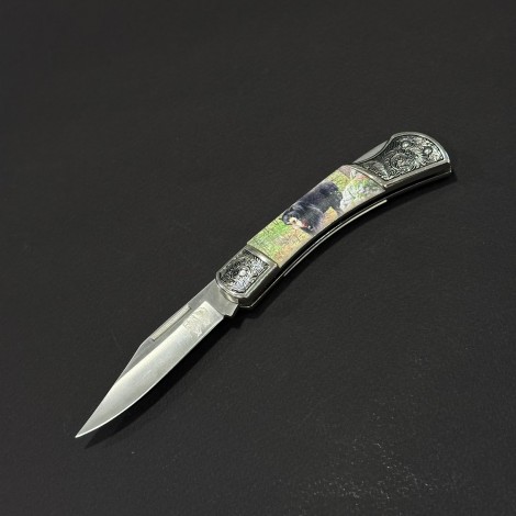 Cuțit briceag camping Anima Urs Negru 19cm, lama otel inox, mâner imprimeu, ANIM-URS19BLK