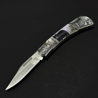 Cuțit briceag camping Anima Urs negru 2 19cm, lama otel inox, mâner imprimeu, ANIM-URS19BLK2