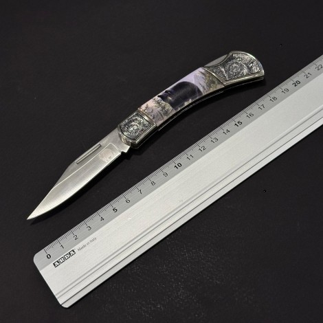 Cuțit briceag camping Anima Urs negru 2 19cm, lama otel inox, mâner imprimeu, ANIM-URS19BLK2