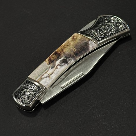 Cuțit briceag camping Anima Urs si peste 19cm, lama otel inox, mâner imprimeu, ANIM-URS19FSH