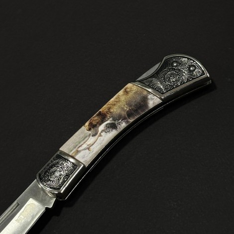 Cuțit briceag camping Anima Urs si peste 19cm, lama otel inox, mâner imprimeu, ANIM-URS19FSH