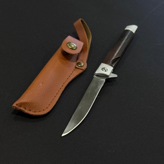 Cutit camping tip Briceag 21cm, lama otel inox, maner lemn maro, cu husa piele maro BRC-21MHP