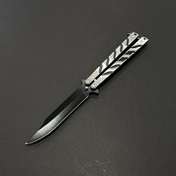 Briceag Balisong Black Silver 22cm, lama otel inox, maner stil fluture/butterfly, BAL-22FBSLV