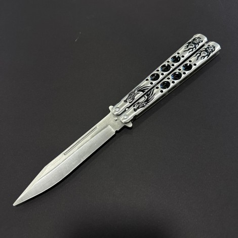 Briceag Balisong Grey Dragon 28cm, lama otel inox, maner stil fluture/butterfly, BAL-28FGRD