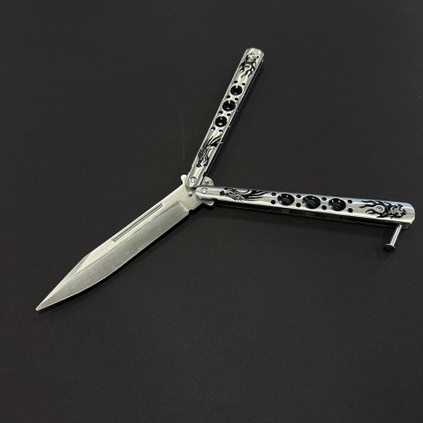 Briceag Balisong Grey Dragon 28cm, lama otel inox, maner stil fluture/butterfly, BAL-28FGRD