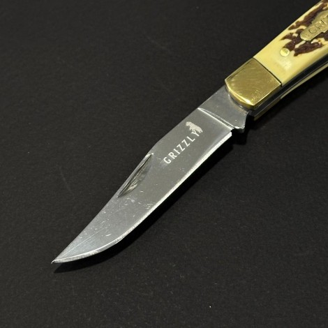 Cutit briceag camping și drumetie Grizzly 17cm, lama otel inox, maner corn cerb, BRC-GRZ17
