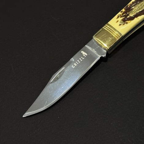 Cutit briceag camping și drumetie Grizzly 19cm, lama otel inox, maner corn cerb, BRC-GRZ19