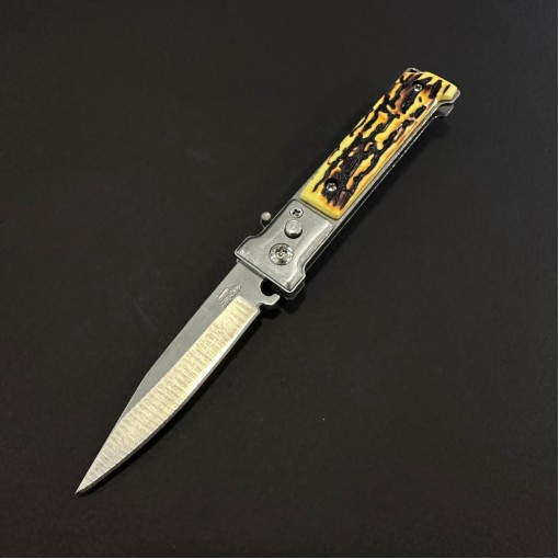 Cutit briceag camping și drumetie 17cm, lama otel inox, maner corn cerb, husa, BRCC-17D