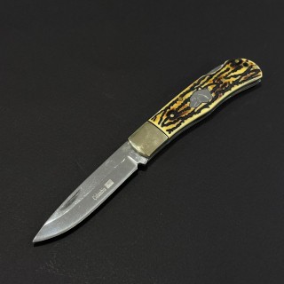 Cutit briceag camping și drumetie Doggy silver 19cm, lama otel inox, maner corn cerb, husa, BRCC-19DGS