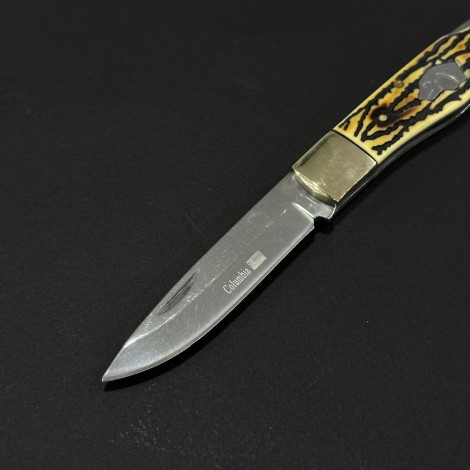 Cutit briceag camping și drumetie Doggy silver 19cm, lama otel inox, maner corn cerb, husa, BRCC-19DGS