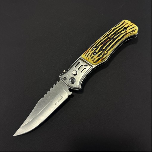 Cutit briceag camping și drumetie 21cm, lama otel inox, maner corn cerb, husa, BRCC-21Z