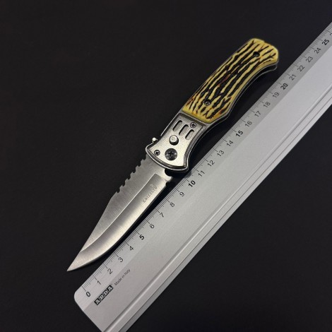 Cutit briceag camping și drumetie 21cm, lama otel inox, maner corn cerb, husa, BRCC-21Z