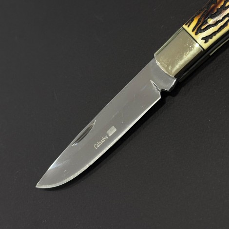 Cutit briceag camping și drumetie Doggy silver 24cm, lama otel inox, maner corn cerb, husa, BRCC-24DGS