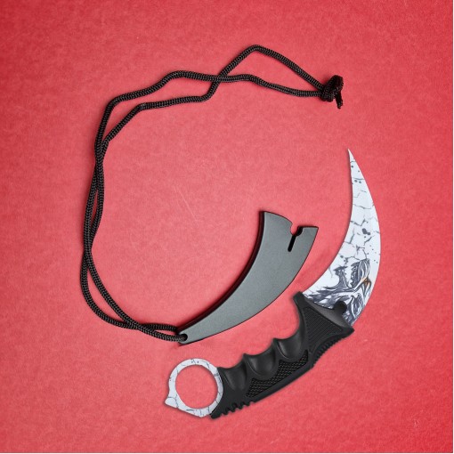 Briceag tip cutit Karambit 19cm, lama otel inox, cu teaca si snur, KAR-19TWLF