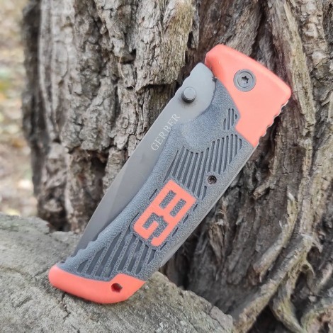 Cuțit camping briceag Gerber GER-BRC21VD 21cm, lama varf dublu otel inox, maner portocaliu texturat, teacă inclusa