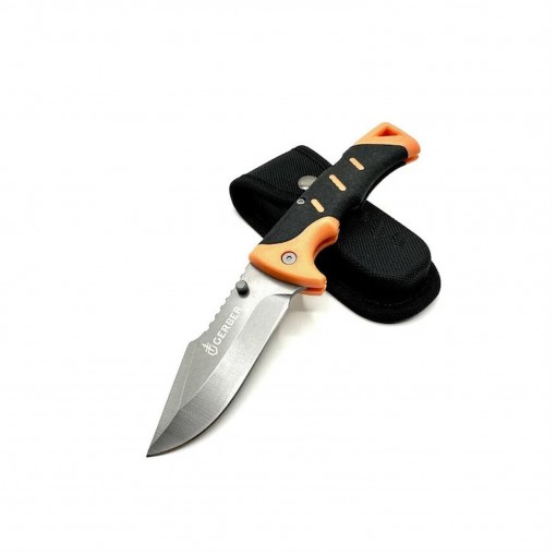 Cuțit camping briceag Gerber GER-BRC23 23cm, lama varf dublu otel inox, maner portocaliu texturat, teacă inclusa